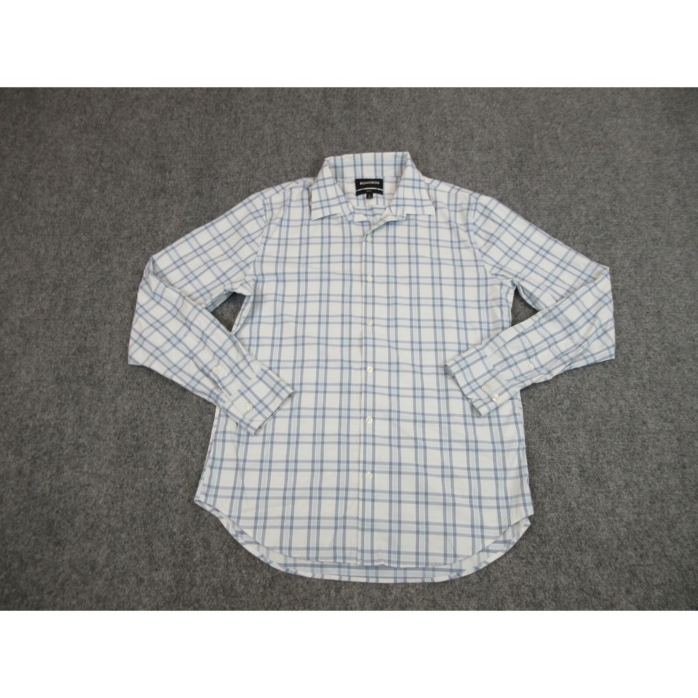Bonobos Shirt Mens L White Plaid Nylon Spandex Long Sleeve Button Front Slim Fit